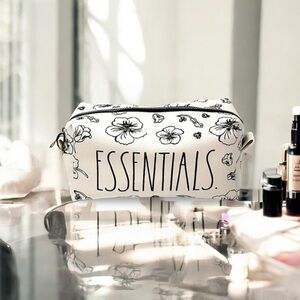 Rae Dunn Black and White Floral Essentials Bag